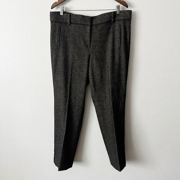 Ann Taylor Wool Tweed Dark Brown Silk Trim Slim Leg Pants Women’s Size 14 - Picture 1 of 12